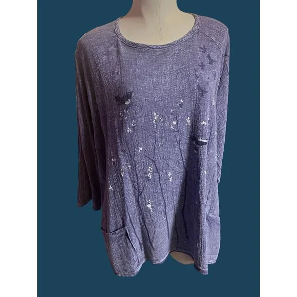 nwt PURPLE JESS AND JANE DOLMAN SLEEVE TUNIC W POCKETS GAUZE FABRIC XLARGE - Picture 2 of 9